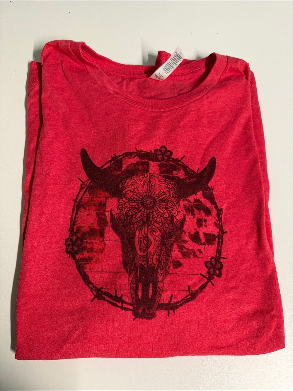 Red Graphic Skull Bull T-Shirt